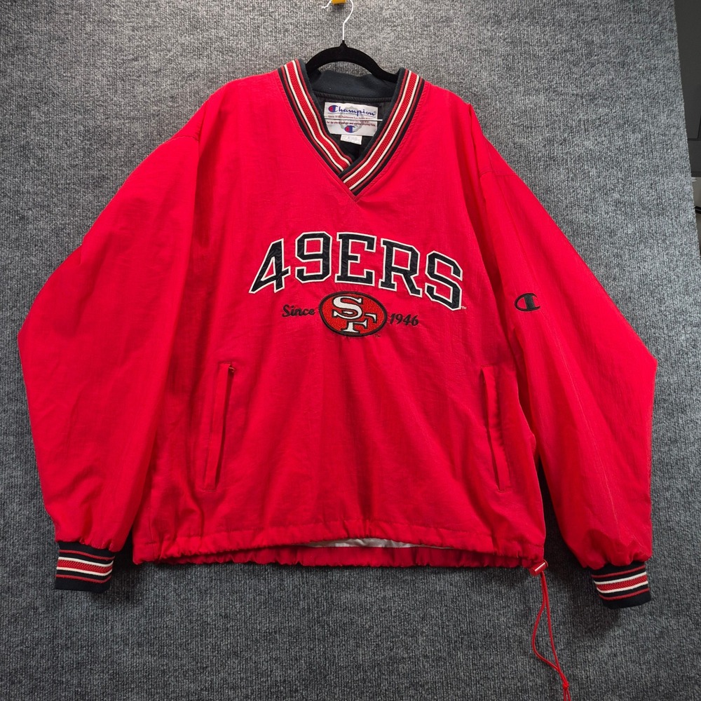 Champion Windbreaker San Francisco 49ers Embroidered Large Red Mens